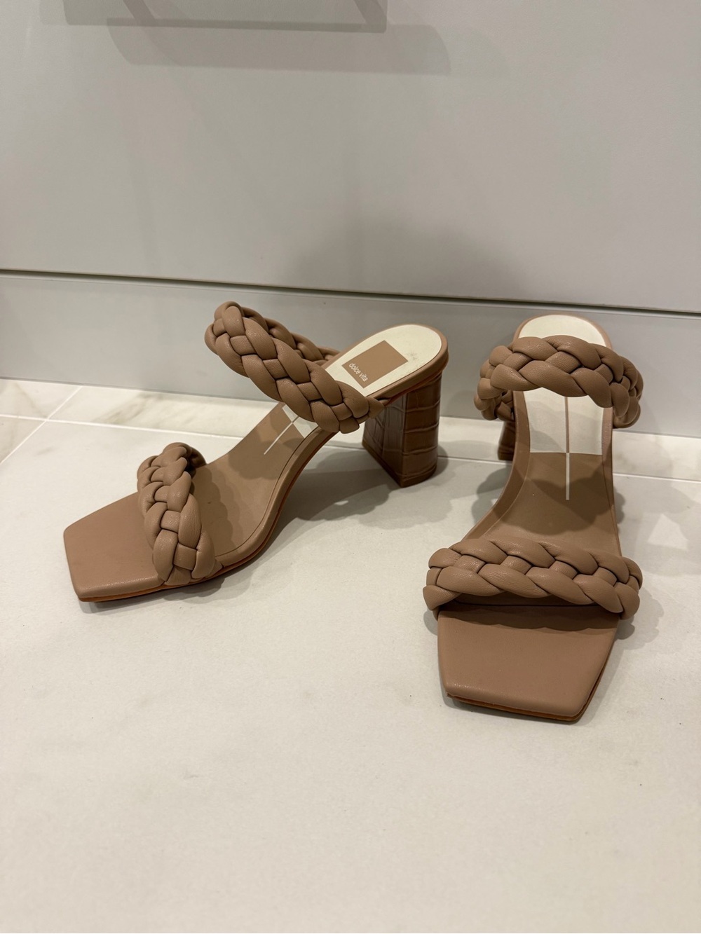Dolce Vita Braided Double-Strap Block Heel Sandal - Taupe